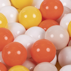 KiddyMoon Soft Plastic Play Balls ∅ 7cm/2.75in Multi-colour Made in EU, yellow/orange/pastel beige/white, 200 Balls/7cm-2.75in