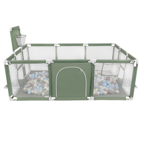 Baby Playpen Big Size Playground with Plastic Balls for Kids, green:pearl/gray/transparent/babyblue/mint, 200 balls