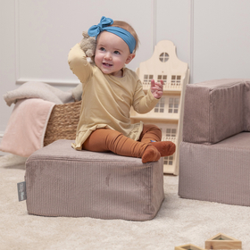 KiddyMoon Children's Foam Sofa with Two Poufs For Kids Comfortable and Lightweight Playroom Set Ribbed Fabric Removable Covers Perfect for Rest and Creative Play, dark beige, Sofa/Pouf