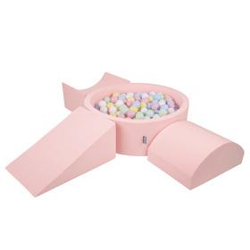 KiddyMoon Foam Playground for Kids with Round Ballpit ( ∅ 7cm/2.75In) Soft Obstacles Course and Ball Pool, Certified Made In The EU, pink:pastel blue/pastel yellow/white/mint/light pink, Ballpit (200 Balls) + Version 4