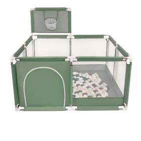 square play pen filled with plastic balls basketball, green:dark turquoise/pastel beige/white/mint, 200 balls