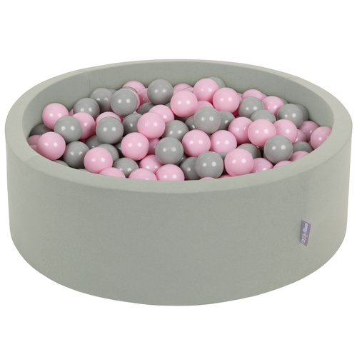 KiddyMoon Baby Foam Ball Pit with Balls ∅ 7cm / 2.75in, sage: powder pink/grey, 90x30cm/200 balls