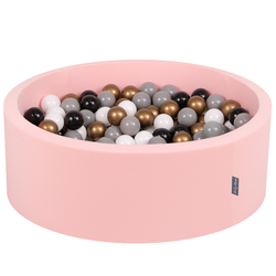 KiddyMoon Baby Foam Ball Pit with Balls ∅ 7cm / 2.75in Made in EU, pink:white/grey/black/gold, 90 x 30 cm / 200 Balls