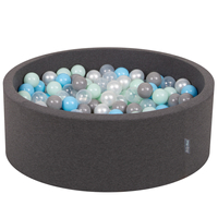 KiddyMoon Baby Foam Ball Pit with Balls ∅ 7cm / 2.75in Made in EU, dark grey:pearl/grey/transparent/baby blue/mint, 90 x 30 cm / 300 Balls