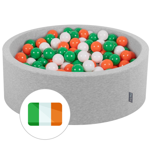 KiddyMoon Baby Ball Pit Soft Foam For Infants And Toddlers From 8 Months Removable Cotton Cover, Ireland: green/white/orange, 90 x 30 cm / 300 Balls