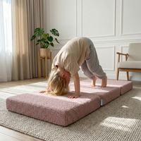 KiddyMoon Foam Mattress with Pillow for Children with Teddy Bear Fabric, Multifunctional and Foldable for Toddlers, pink, Mattress with Pillow