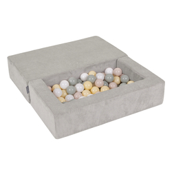 KiddyMoon Modular Foam Sofa for Children's with Balls Lightweight Sofa For Kids Room Comfortable Space-Saving with Storage Room Fabric Safe and Fun for Kids, light gray: pastel beige/green-grey/pastel yellow/white, Sofa + 100 Balls