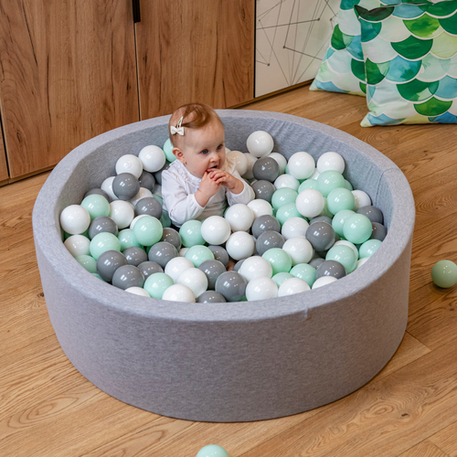 KiddyMoon Soft Plastic Play Balls ∅ 7cm/2.75in Multi-colour Made in EU, powder pink/greengrey, 100 Balls/7cm-2.75in