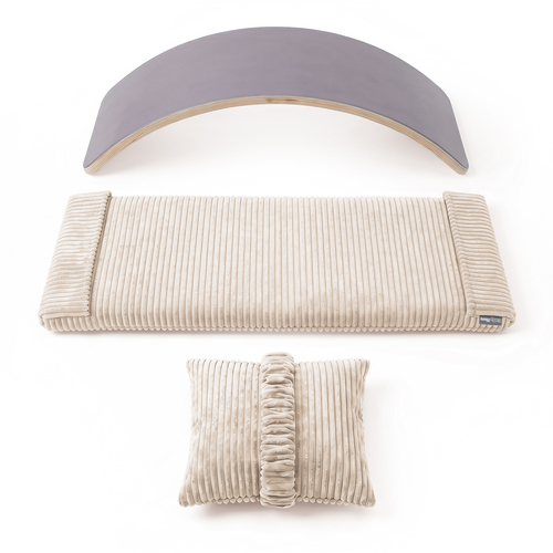 KiddyMoon Balance Board for Kids with Mattress and Pillow Wooden Sensory Wobble Board, natural/beige, Balance Board/Mattress/Pillow