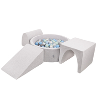 KiddyMoon Foam Playground for Kids with Round Ball pit (Balls ∅ 7cm/2.75In) Soft Obstacles Course and Ball Pool, Made In EU, lightgrey:pearl/grey/transparent/babyblue/mint, Ballpit (300 Balls) + Version 2