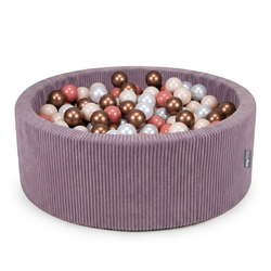 KiddyMoon Ball Pit for Baby and Toddler, Soft Play Ball Pool with ribbed Washable Cover, Purple: Pastel Beige/Copper/Pearl/Salmon, 90 x 30 cm / 200 Balls