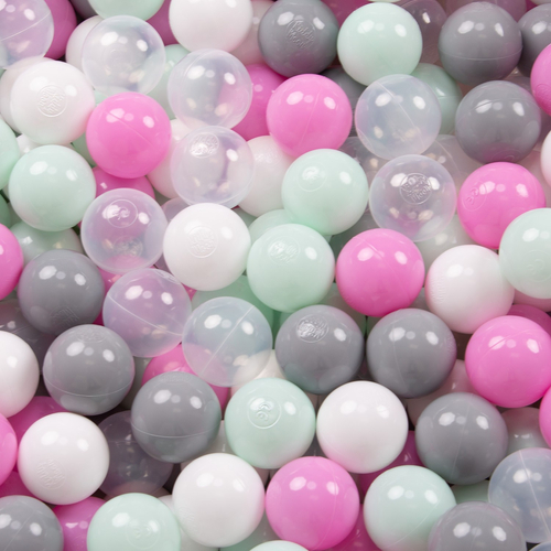 KiddyMoon Baby Foam Ball Pit with Balls ∅ 7cm / 2.75in Made in EU, dark grey:transparent/grey/white/pink/mint, 90 x 30 cm / 300 Balls