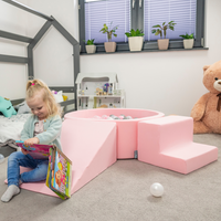 KiddyMoon Foam Playground for Kids with Round Ball pit (200 Balls ∅ 7cm/2.75In) Soft Obstacles Course and Ball Pool, Certified Made In The EU, pink:pastel beige/powder pink/pearl, Ballpit (200 Balls) + Steps