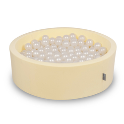 KiddyMoon Foam Ball Pit with Balls for Babies and Toddlers, Soft Sensory Play, Durable Removable Cover, Safe, butter: pearl, 90 x 30 cm / 200 Balls