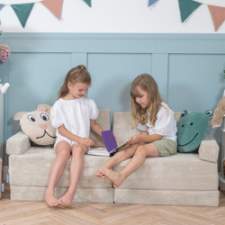 KiddyMoon Foam Sofa for Children Multifunctional Mattress Armchair Kids Foldable Bed Folding Toddler Couch Chair for Playroom Bedroom Living Room, beige, 140x55x30 cm
