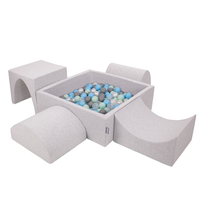 KiddyMoon Foam Playground for Kids with Square Ball pit ( ∅ 7cm/2.75In) Soft Obstacles Course and Ball Pool, Certified Made In The EU, lightgrey:pearl/grey/transparent/babyblue/mint, Ballpit (300 Balls) + Version 1