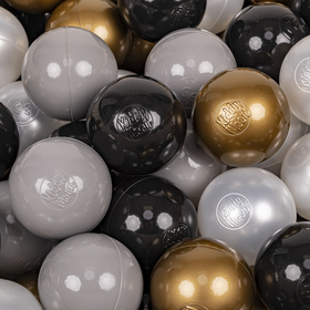 KiddyMoon Soft Plastic Play Balls ∅ 7cm/2.75in Multi-colour Made in EU, black/pearl/gold/grey, 50 Balls/7cm-2.75in