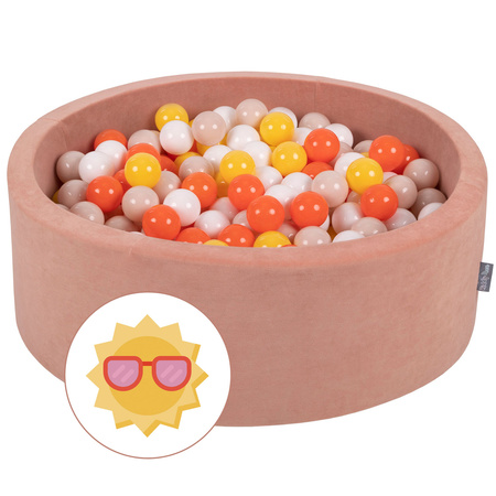 KiddyMoon Baby Foam Ball Pit with Balls ∅ 7cm / 2.75in Made in EU, Summer: yellow/orange/pastel beige/white, 90x30cm/200 balls