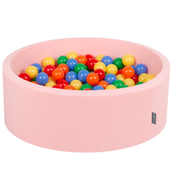 KiddyMoon Baby Foam Ball Pit with Balls ∅ 7cm / 2.75in Made in EU, pink:yellow/green/blue/red/orange, 90x30cm/200 balls