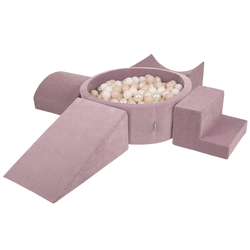 KiddyMoon Foam Playground For Kids Soft Textured Safe Blocks Baby, purple: pastel beige/white/perle, Ballpit (300 Balls) + Version 5