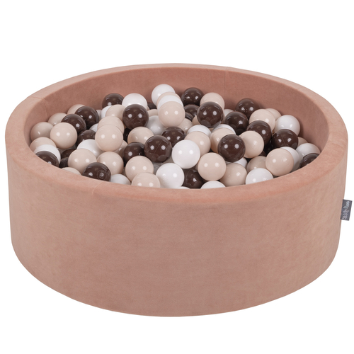KiddyMoon Baby Foam Ball Pit with Balls ∅ 7cm / 2.75in Made in EU, Coffee: white/pastel beige/brown, 90x30cm/200 balls