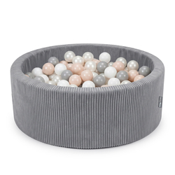KiddyMoon Ball Pit for Baby and Toddler, Soft Play Ball Pool with ribbed Washable Cover, Dark Grey: Pastel Beige/White/Pearl/Grey, 90 x 30 cm / 200 Balls