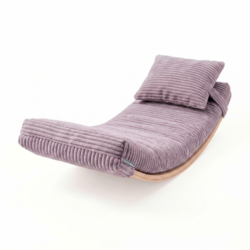 KiddyMoon Balance Board for Kids with Mattress and Pillow Wooden Sensory Wobble Board, natural/purple, Balance Board/Mattress/Pillow