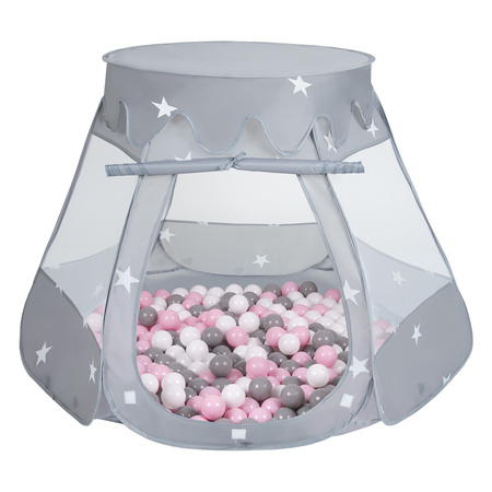 Play Tent For Kids Castle Baby Playhouse For Children With Colorful Balls Pop Up Perfect For Indoor And Outdoor Easy Set Up Includes Carry Bag, grey:white/grey/powder pink, 105x90cm/100 balls
