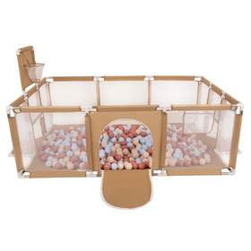 Baby Playpen Big Size Playground with Plastic Balls for Kids, beige:pastel beige/pastel blue/salmon pink, 200 balls