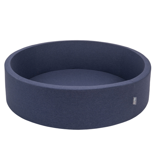 KiddyMoon Soft Ball Pit Round  ∅ 7Cm / 2.75In For Kids, Foam Ball Pool Baby Playballs Children, Made In The EU, dark blue:grey/white/transparent/babyblue, 120x30cm/1000 balls