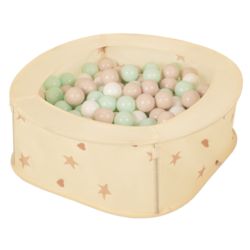 Ballpit Playpen For Kids, Babies And Toddlers Children Foldable Portable Indoor Outdoor, Light Beige: Pastel Beige-White-Mint, 200 Balls