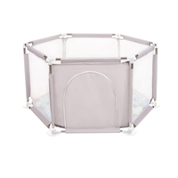 hexagon 6 side play pen with plastic balls, Grey:pearl/grey/transparent/babyblue/mint, 100 balls