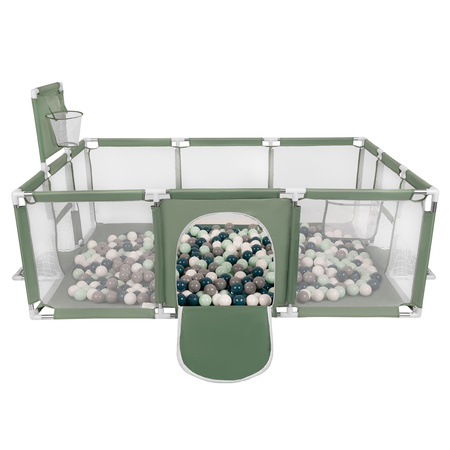 Baby Playpen Big Size Playground with Plastic Balls for Kids, green:dark turquoise/gray/white/mint, 200 balls