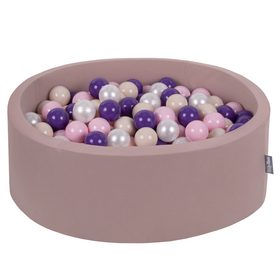 KiddyMoon Baby Foam Ball Pit with Balls ∅ 7cm / 2.75in, heather:pastel beige/light pink/pearl/purple, 90x30cm/300 balls