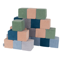 KiddyMoon Soft Foam Building Blocks for Babies & Toddlers, Washable Velvet Zip Cover, 14cm Cubes, Sensory Toy, cubes:lagoon turquoise-forest green-desert pink-ice blue-grey mountains, 24 Pieces