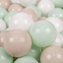 KiddyMoon Soft Plastic Play Balls ∅ 7cm/2.75in Multi-colour Made in EU, pastel beige/white/mint, 100 Balls/7cm-2.75in