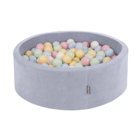 KiddyMoon Foam Ball Pit For Kids Round 90x30cm Baby Soft & Safe Toy, dark grey: pastel blue/pastel yellow/white/mint/powder pink, 90 x 30 cm / 300 Balls