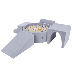 KiddyMoon Foam Playground For Kids Soft Textured Safe Blocks, dark grey: pastel blue/pastel yellow/white/mint/powder pink, Ballpit (300 Balls) + Version 3