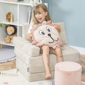 KiddyMoon Armchair Kids Foldable Children Multifunctional Foam Mattress Sofa Bed Folding Toddler Couch Chair for Playroom Bedroom Living Room, beige, Armchair with Pillow
