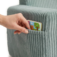 Foam armchair for kids convertible into bed, handle and side pockets, corduroy cover, green, UNI