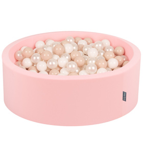 KiddyMoon Baby Foam Ball Pit with Balls ∅ 7cm / 2.75in Made in EU, pink:pastel beige/white/pearl, 90x30cm/200 balls