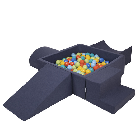 KiddyMoon Foam Playground for Kids with Square Ballpit ( ∅ 7cm/2.75In) Soft Obstacles Course and Ball Pool, Certified Made In The EU, darkblue:lgreen/orange/turquoise/blue/bblue/yellow, Ballpit (200 Balls) + Version 5