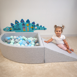 KiddyMoon Foam Playground for Kids with Quarter Angular Ballpit and Balls, lightgrey:pearl/grey/transparent/babyblue/mint, Ballpit (100 Balls) + Wedge
