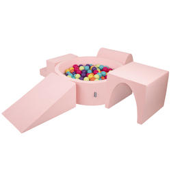KiddyMoon Foam Playground for Kids with Round Ballpit ( ∅ 7cm/2.75In) Soft Obstacles Course and Ball Pool, Made In The EU, pink:lgreen/yellow/turquoise/orange/dpink/purple, Ballpit (200 Balls) + Version 3