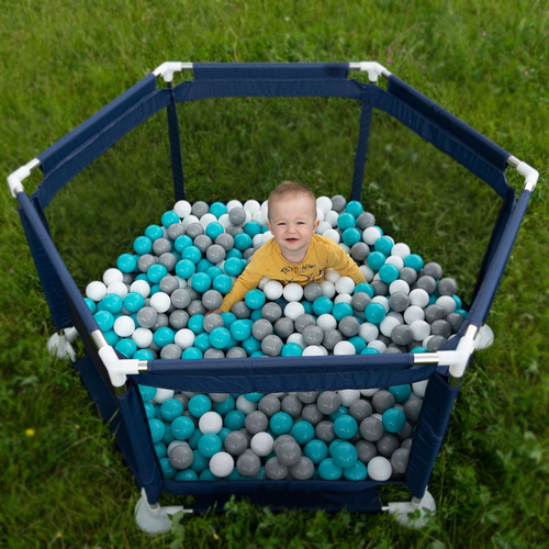 hexagon 6 side play pen with plastic balls, Blue:grey/white/turquoise, 900 balls