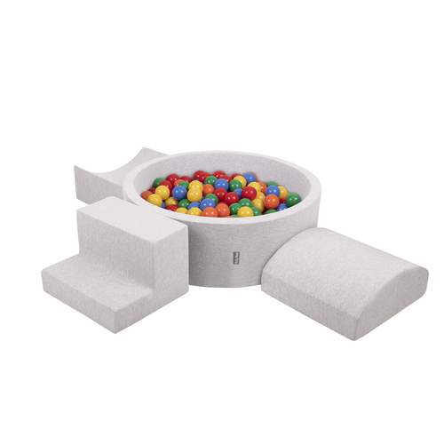 KiddyMoon Foam Playground for Kids with Round Ball pit ( ∅ 7cm/2.75In) Soft Obstacles Course and Ball Pool, Certified Made In The EU, lightgrey:yellow/green/blue/red/orange, Ballpit (300 Balls) + Version 6
