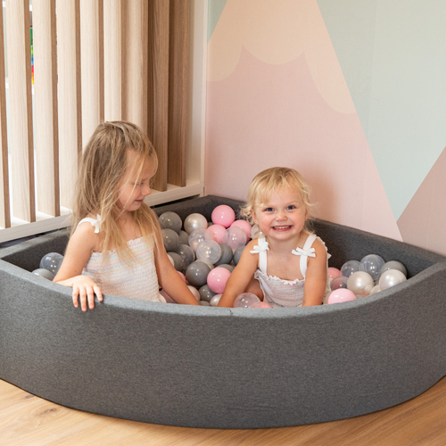 KiddyMoon Baby Foam Ball Pit with Balls ∅ 7cm / 2.75in Made in EU, dark grey:pearl/grey/pink, 90 x 30 cm / 300 Balls