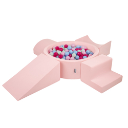 KiddyMoon Foam Playground for Kids with Round Ballpit ( ∅ 7cm/2.75In) Soft Obstacles Course and Ball Pool, Certified Made In The EU, pink:light pink/dark pink/babyblue/mint, Ballpit (200 Balls) + Version 5