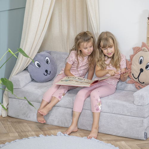 KiddyMoon Foam Sofa for Children Multifunctional Mattress Armchair Kids Foldable  Bed Folding Toddler Couch Chair for Playroom Bedroom Living Room, light grey, Sofa with 2 Pillows