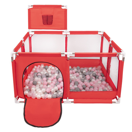 square play pen filled with plastic balls basketball, Red:pearl/grey/transparent/powder pink, 200 balls